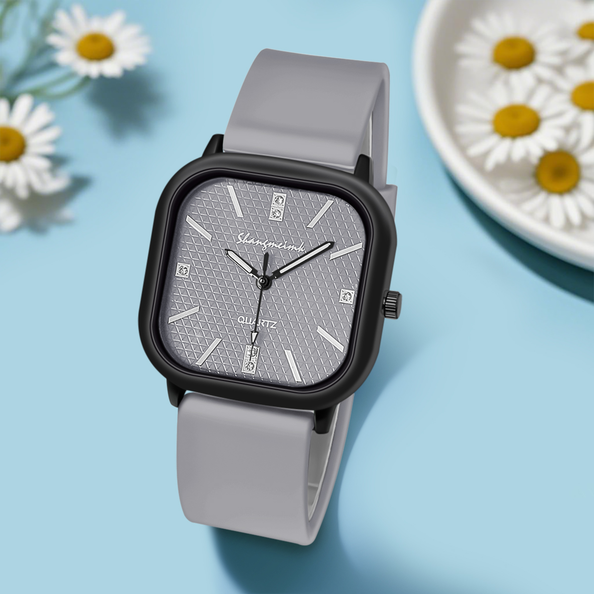 Quadratische Quarzuhr für Herr – Silicone Band Women Bewertung und Preis