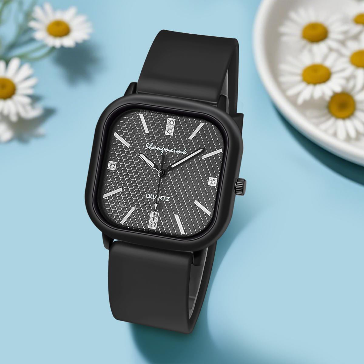 Quadratische Quarzuhr für Herr – Silicone Band Women Bewertung und Preis